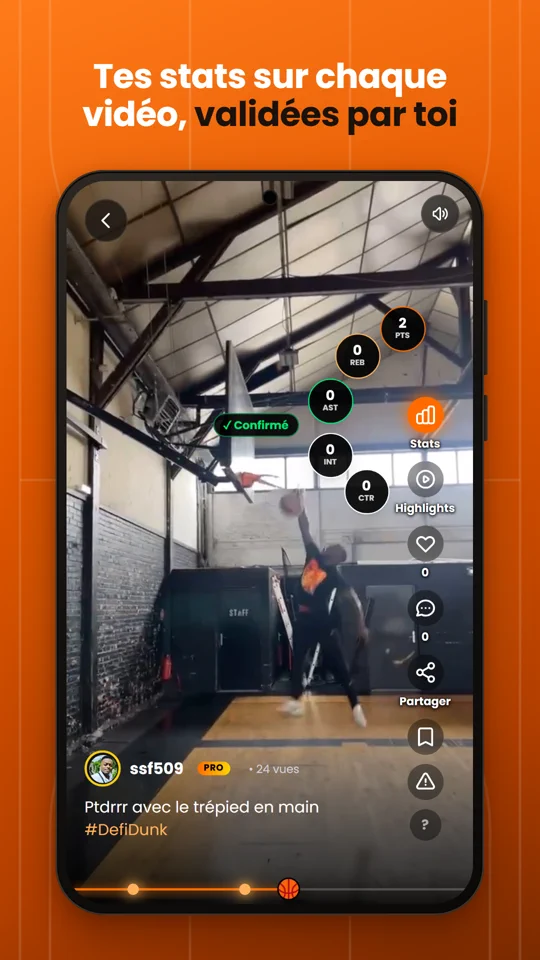 Vidéo d’un dunk avec ses statistiques confirmées par le joueur